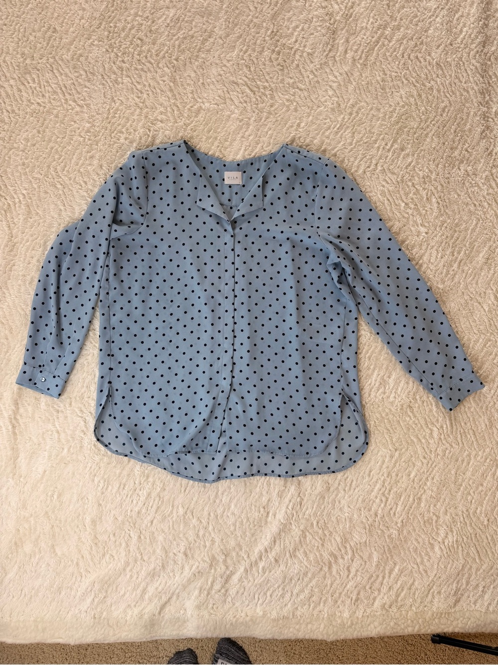 VILA Light Blue Polka Dot Button-Front Blouse